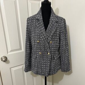 Nanette Lepore Black and White Tweed Blazer With Gold Buttons Size 10